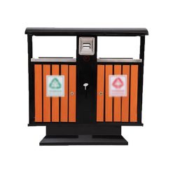 Thùng rác ngoài trời 2 ngăn (Thép – KT: 85x40x100cm)