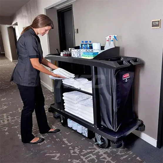 Xe làm vệ sinh buồng phòng tay đẩy 1 bên Rubbermaid FG619000BLA (5)