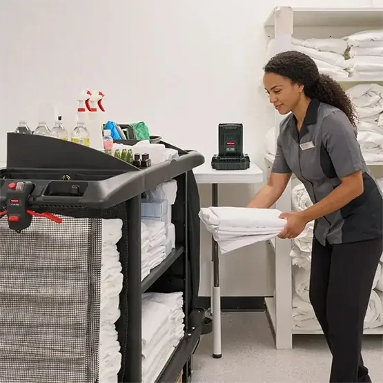 Xe làm vệ sinh buồng phòng tay đẩy 1 bên Rubbermaid FG619000BLA (6)